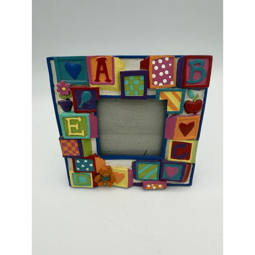 Vintage PHOTO FRAME 3-D Resin Baby Bear Blocks ABC Cottagecore Cottage Nursery